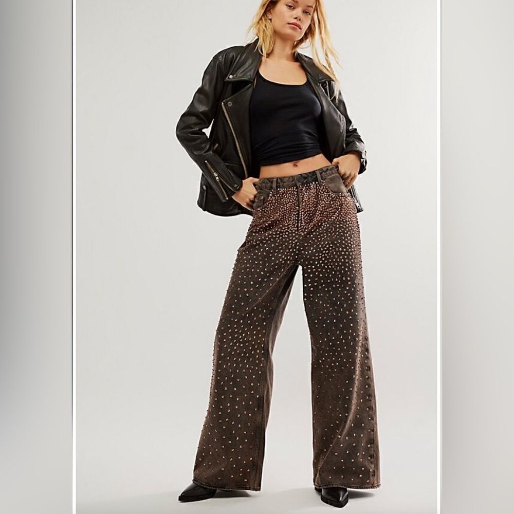 One Teaspoon x Free People Love Machine Wide Leg Embellished Jeans - Copper - Picture 13 of 14